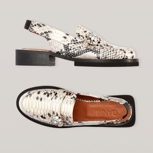 GANNI Embossed Snake Slingback Mocassin Phantom Size 40
